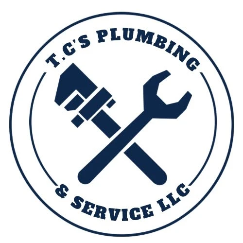 TC’s Plumbing & Service LLC logo: a crossed pipe wrench and spanner inside a navy ring